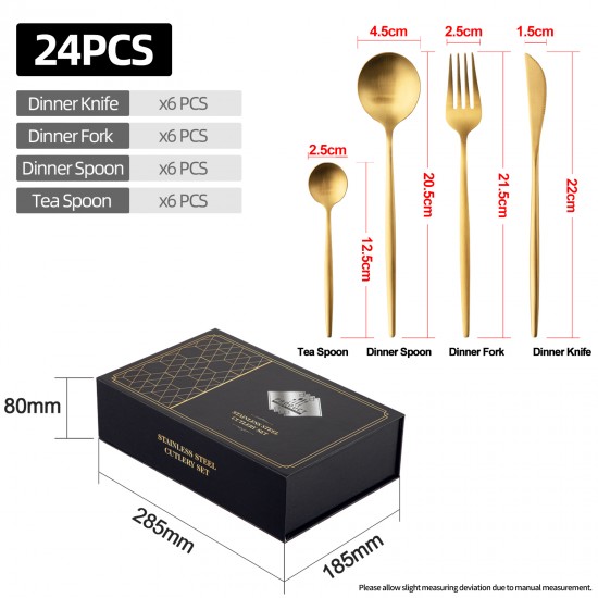 Gold Stainless Steel 304 Cutlery Set Dinner Knife Fork Spoon 24pcs Gift Set